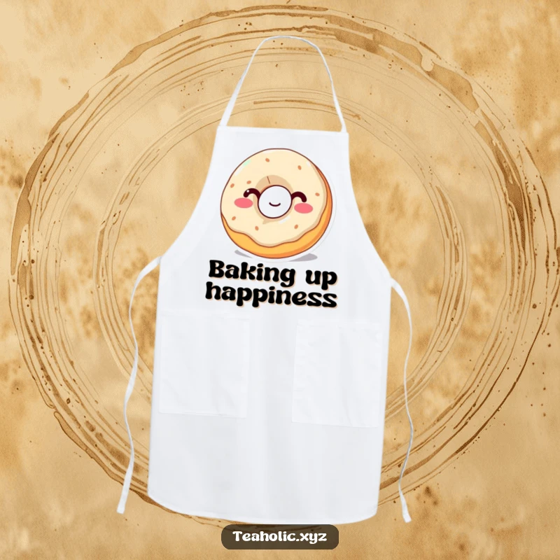 Funny Donut Apron: A wobbly donut with a happy expression takes a big sip, making kitchen tasks more enjoyable.