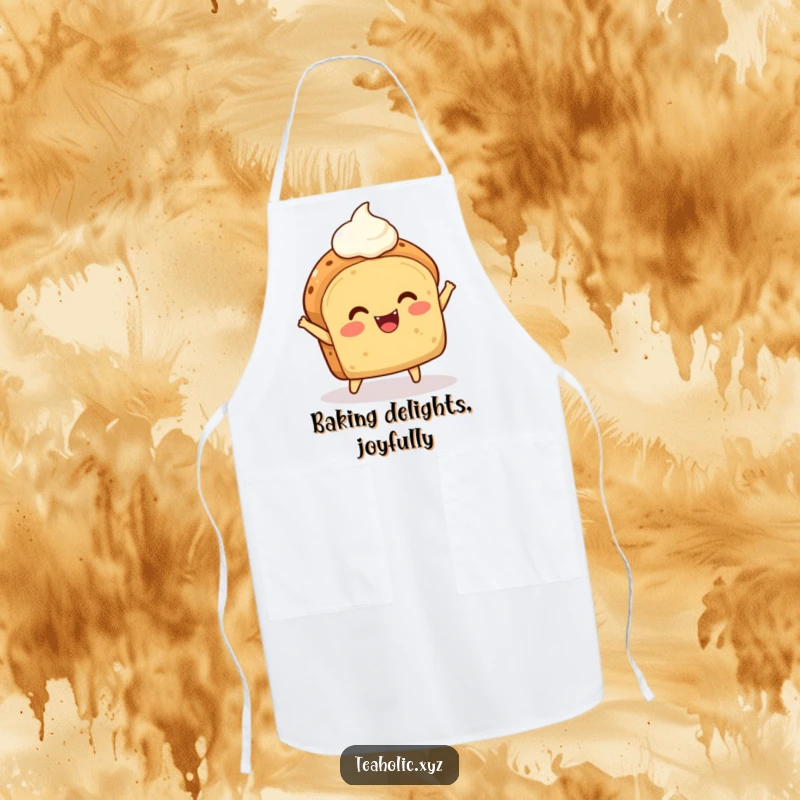 Funny Scone Apron: A delighted scone with a dollop of cream joyfully bounces, making kitchen tasks more enjoyable.