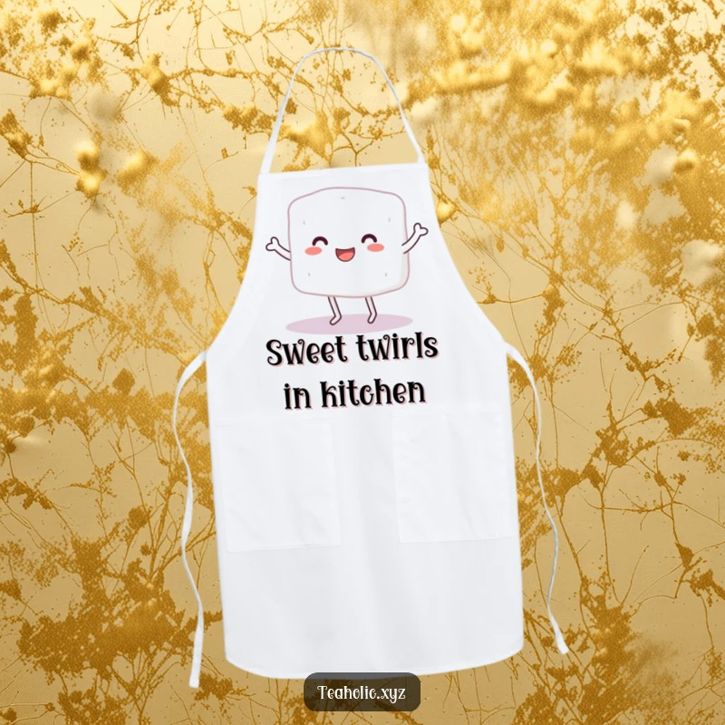 Funny Sugar Cube Character Apron: A small sugar cube with legs happily dancing while someone bakes or cooks.