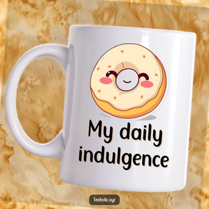 Funny Donut Mug: A wobbly donut with a happy expression takes a big sip, radiating pure, sweet delight.