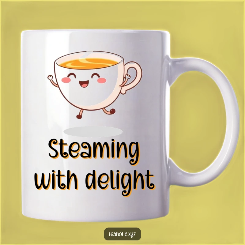 Funny Tea Cup Mug: Happy Jump Steam Swirls Funny Gift