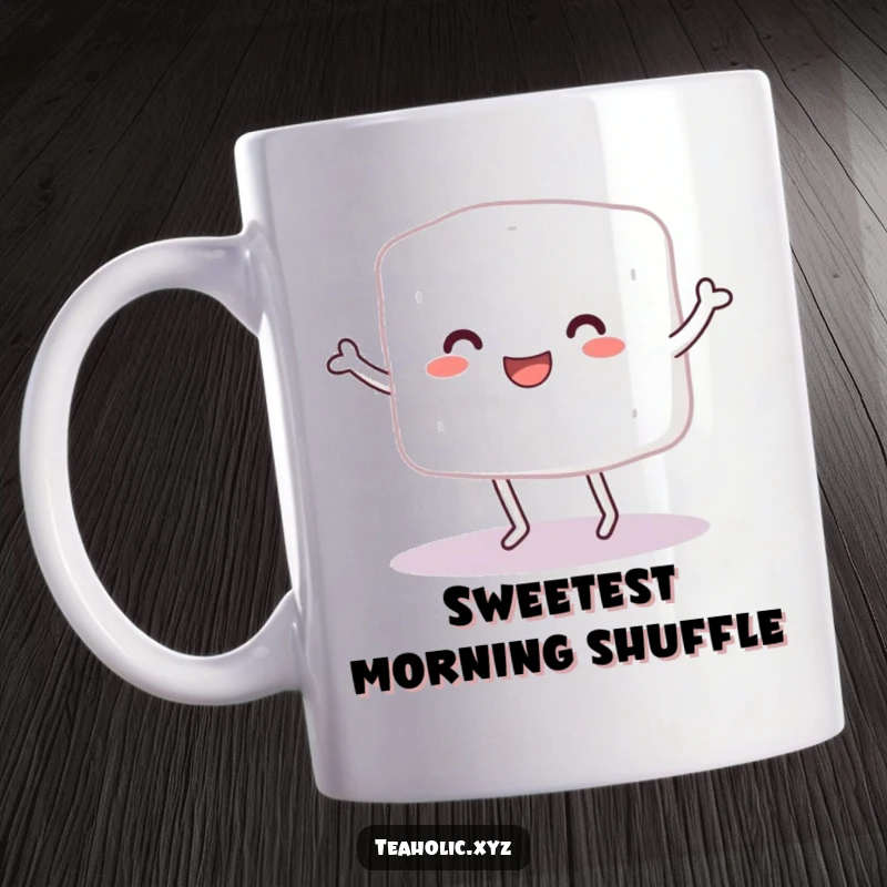 Funny Sugar Cube Character Mug: A sweet sugar cube with tiny legs happily dancing.