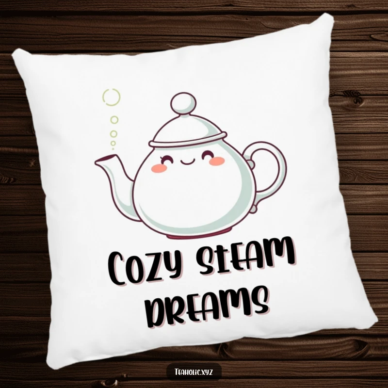 Funny Teapot Character Pillow: A soft pillow featuring a cute teapot with a hat, pouring a cheerful puff of steam.