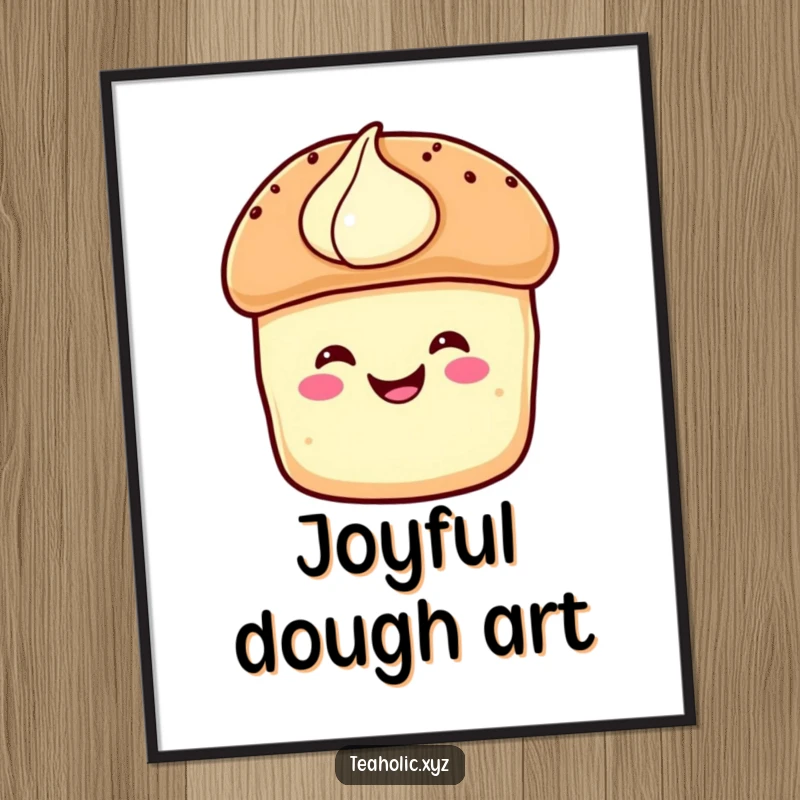 Funny Digital Art Print: A smiling scone with cream hops with delight, a cheerful and downloadable piece of art.