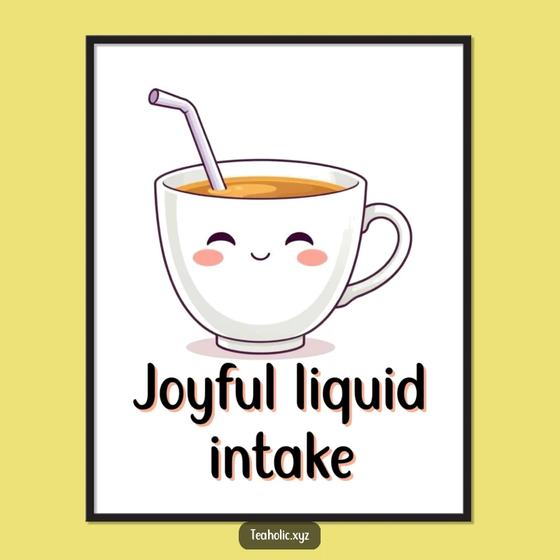 Funny Teacup Sip Digital Print: Whimsical Character Art, Perfect Humorous Gift!