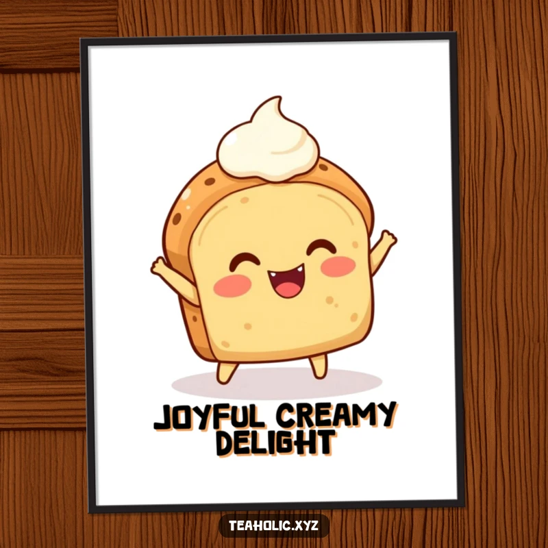 Funny Scone Digital Art Print: A delighted scone with a dollop of cream joyfully bounces, radiating sweet and humorous charm.