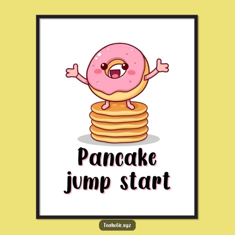 Funny Donut Pancake Bounce Digital Print - Instant Cheerful & Funny Breakfast Art