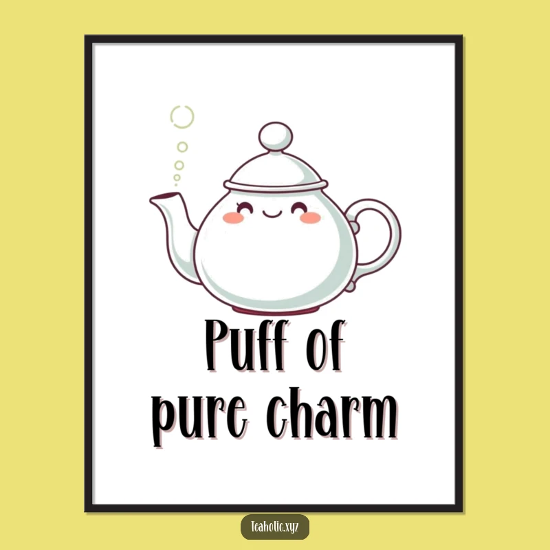 Funny Teapot Puff Digital Print: Whimsical Character Art, Perfect Humorous Gift!