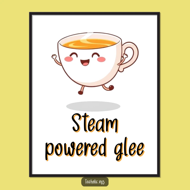 Funny Tea Cup Digital Art: Happy Jump Printable Funny Gift