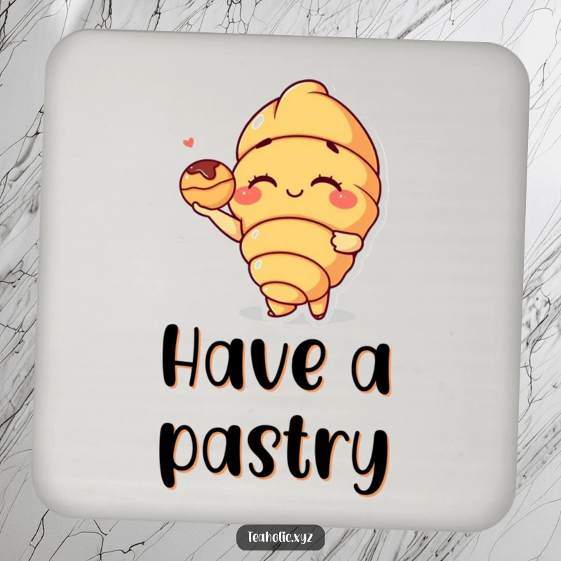 Funny Croissant Coaster: A winking croissant character offers a small pastry, adding a delightful and protective element to any tabletop.
