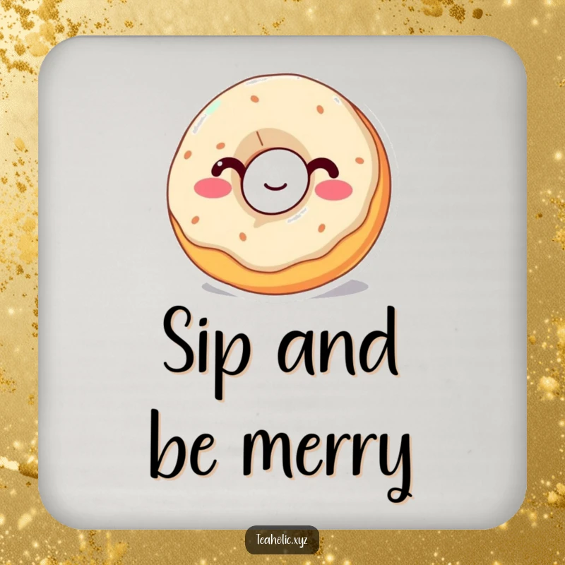 Funny Donut Coaster: A wobbly donut with a happy expression takes a big sip, adding a sweet and humorous touch.