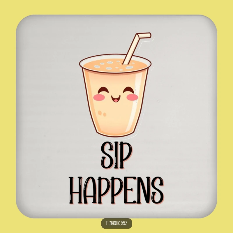 Funny Tea Drink Coaster Set - Smiling Tea Cup with Wiggling Straw, Table Saver