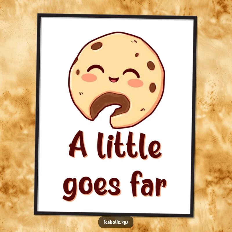 Funny Cookie Poster: A giggling cookie with a bite taken out generously offers a crumb, radiating sweet generosity and humor.
