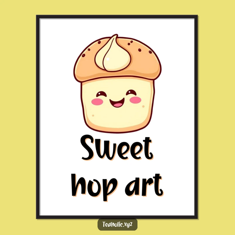 Funny Scone Art Poster: Adorable Pastry with Cream, Whimsical Wall Decor, Perfect Funny Gift