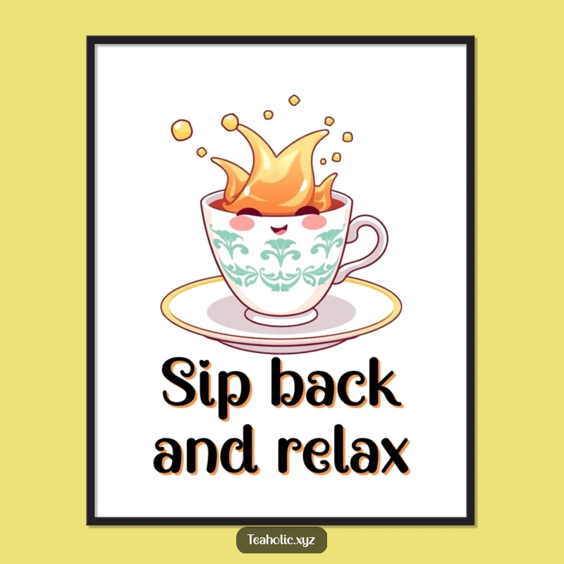Funny Teacup Splash Poster: Cheerful Character Art - Adorable Funny Gift for Walls