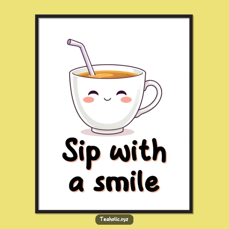 Funny Teacup Sip Poster: Whimsical Character Art, Perfect Humorous Gift!
