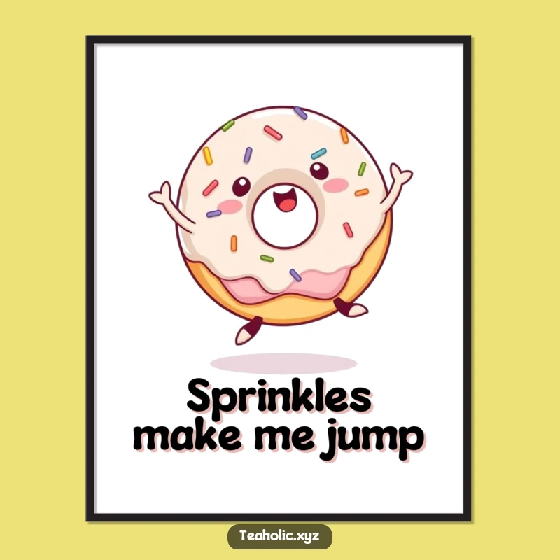 Funny Donut Jump Poster: Happy Sprinkled Donut Art, Hilarious Funny Gift Decor