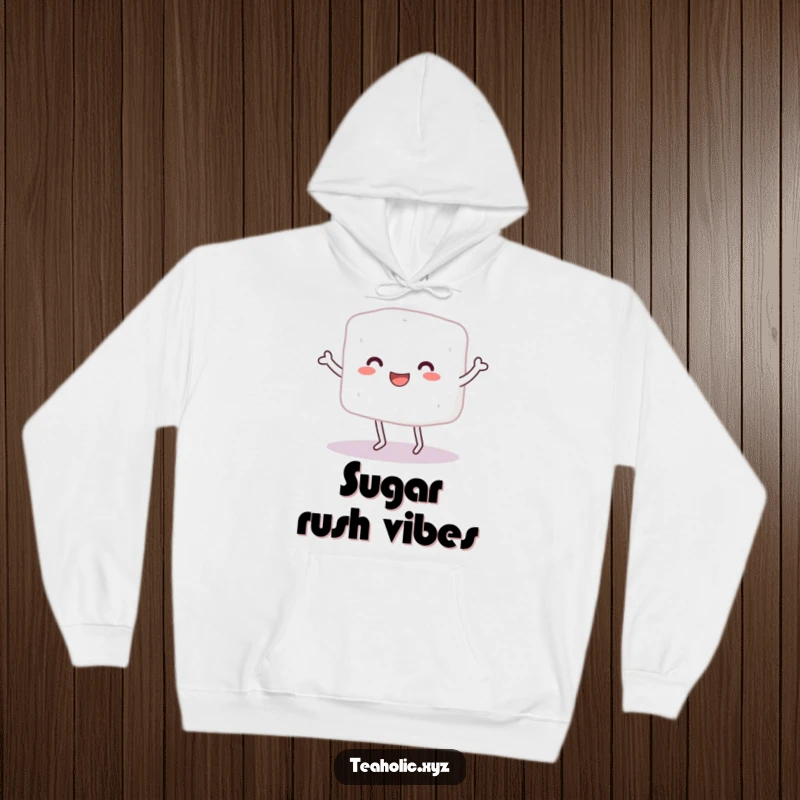 Funny Sugar Cube Character Hoodie: A cute sugar cube with legs doing a happy dance, cozy and sweet.
