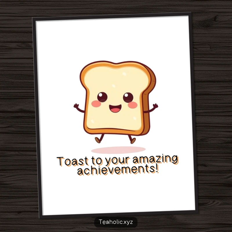 Funny Free Printable Wall Art of a smiling, hopping slice of toast with butter, adding breakfast cheer to walls.