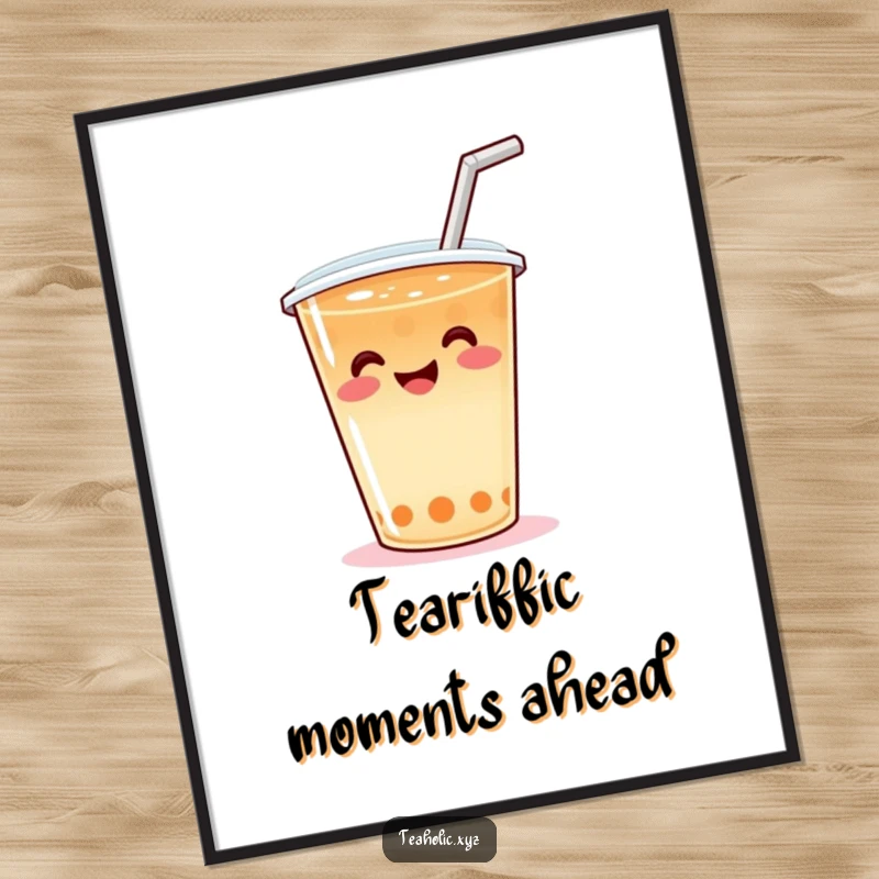 Funny Free Printable Wall Art: A smiling tea cup with a straw doing a joyous wiggle, bringing cheerful vibes.