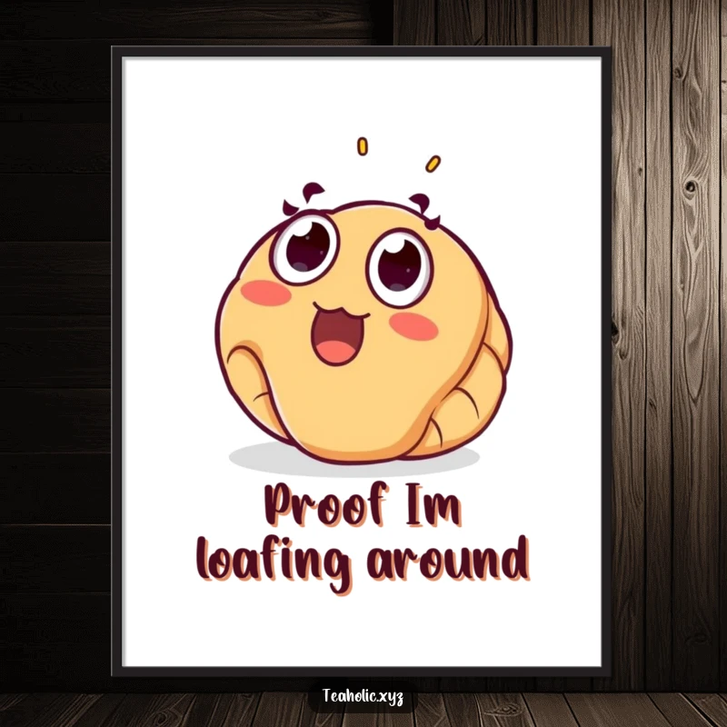 Funny Free Printable Wall Art: A surprised croissant with wide eyes joyfully floating upwards, a whimsical and humorous piece of downloadable art.