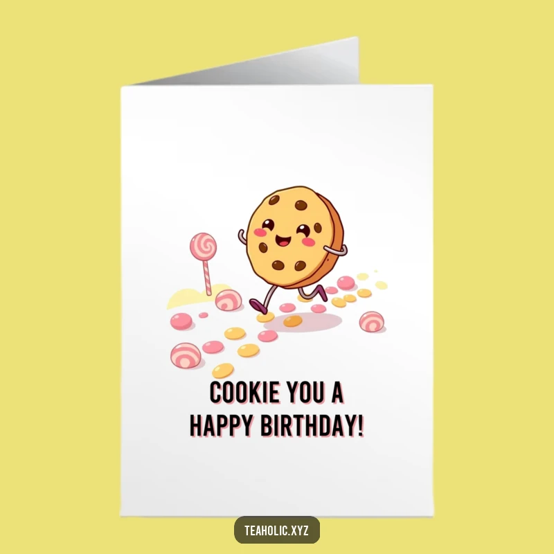 Free Printable Birthday Card: Cheerful Cookie, Funny Candy Path Gift for Sweet Parties