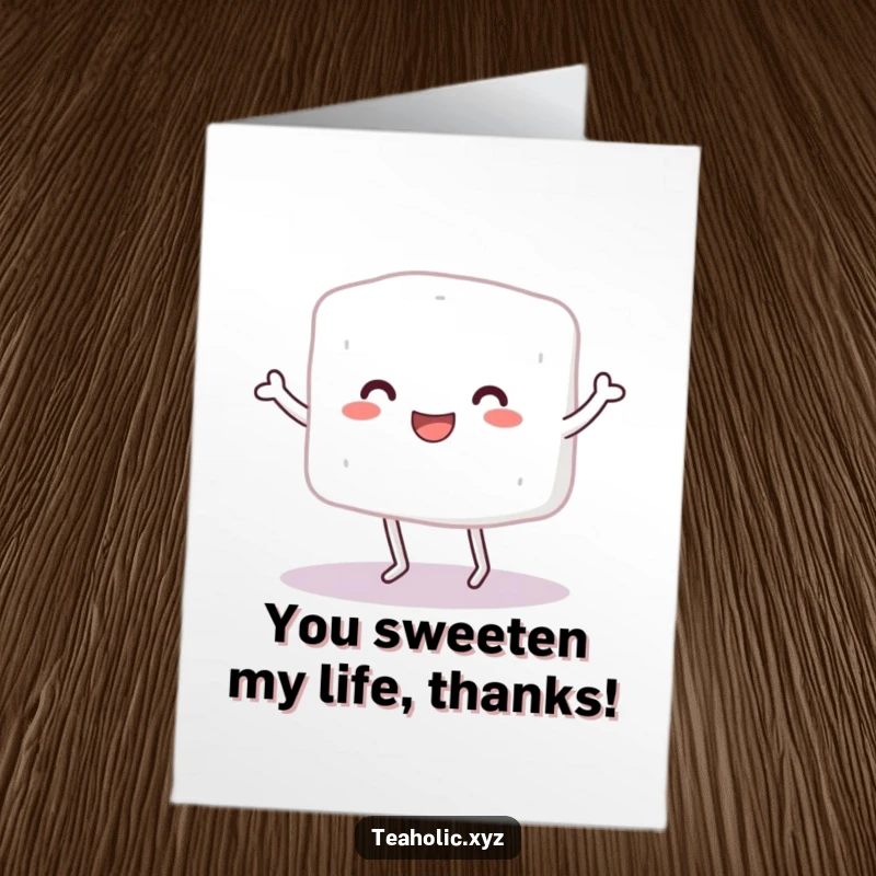 Funny Free Printable sugar cube character dancing happily, ideal for a thank you card, print at home.