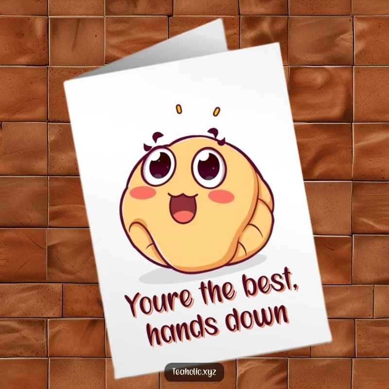 Funny Free Printable Thank You Card: A surprised croissant with wide eyes floating upwards, expressing humorous and heartfelt gratitude.