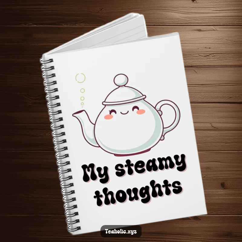 Funny Teapot Character Notebook: A cute teapot with a hat, pouring a cheerful puff of steam on a notebook cover.