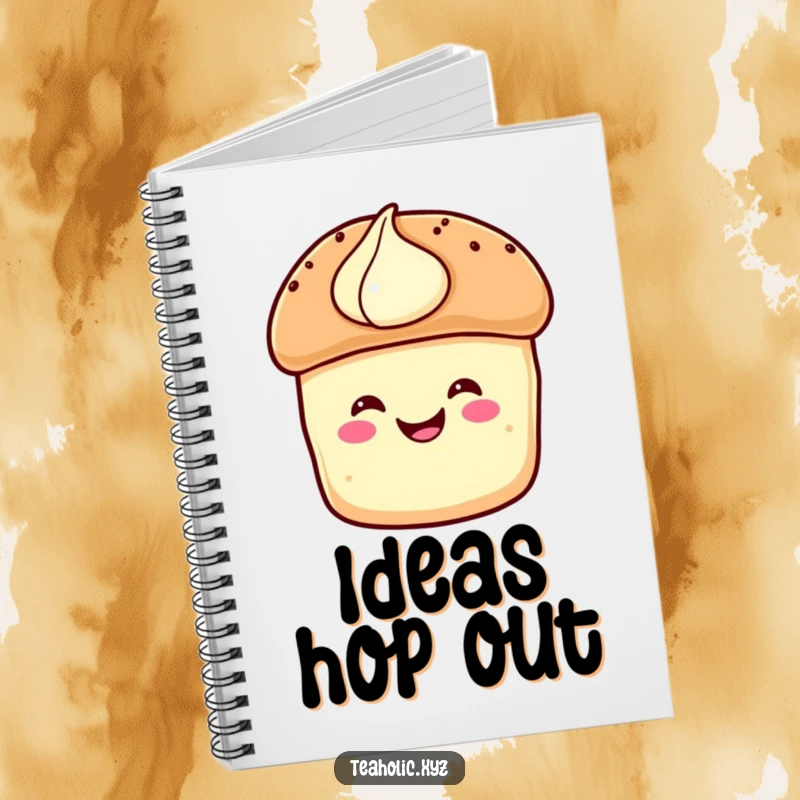 Funny Notebook: A smiling scone with cream hops with delight, ready to capture your brilliant ideas.