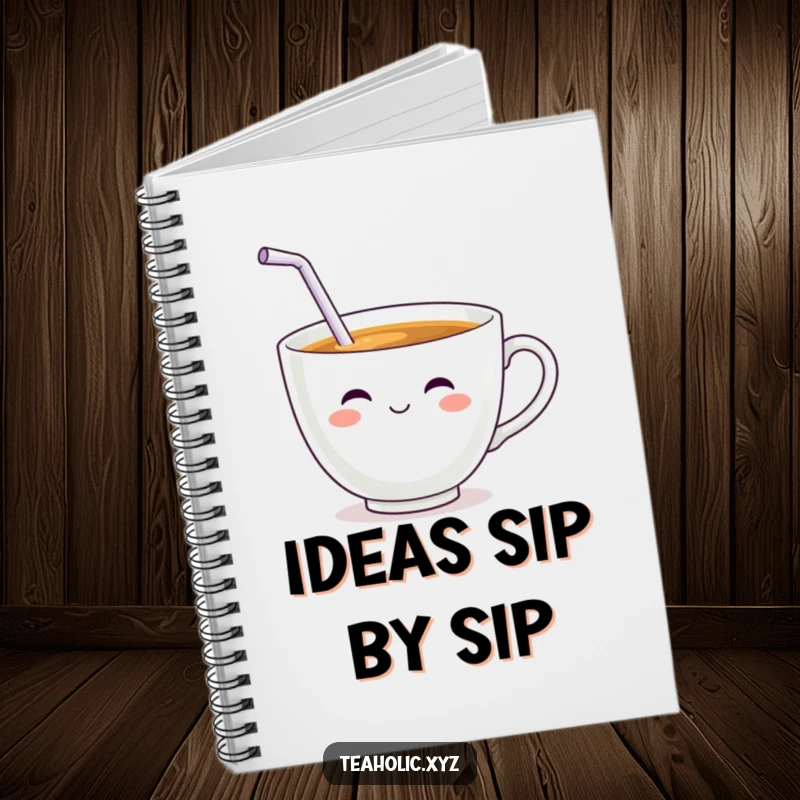Funny Teacup Character Notebook: A smiling teacup with a wiggling straw taking a big sip on a notebook cover.