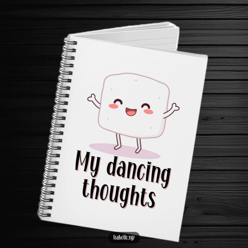 Funny Sugar Cube Character Notebook: A small sugar cube with legs doing a happy dance on a notebook cover.