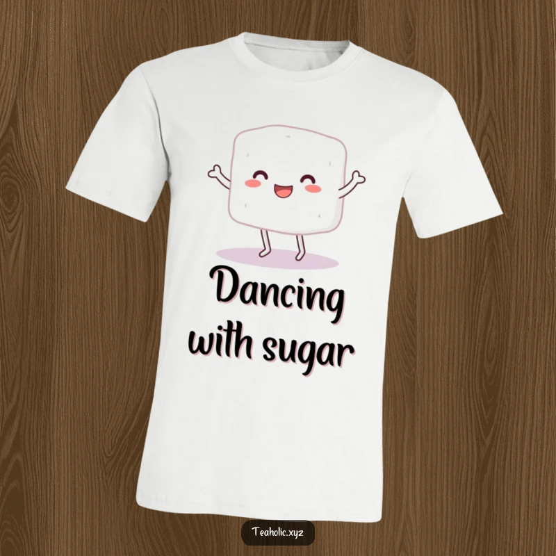 Funny Sugar Cube Character T-Shirt: A small sugar cube character with legs performing a happy little dance.